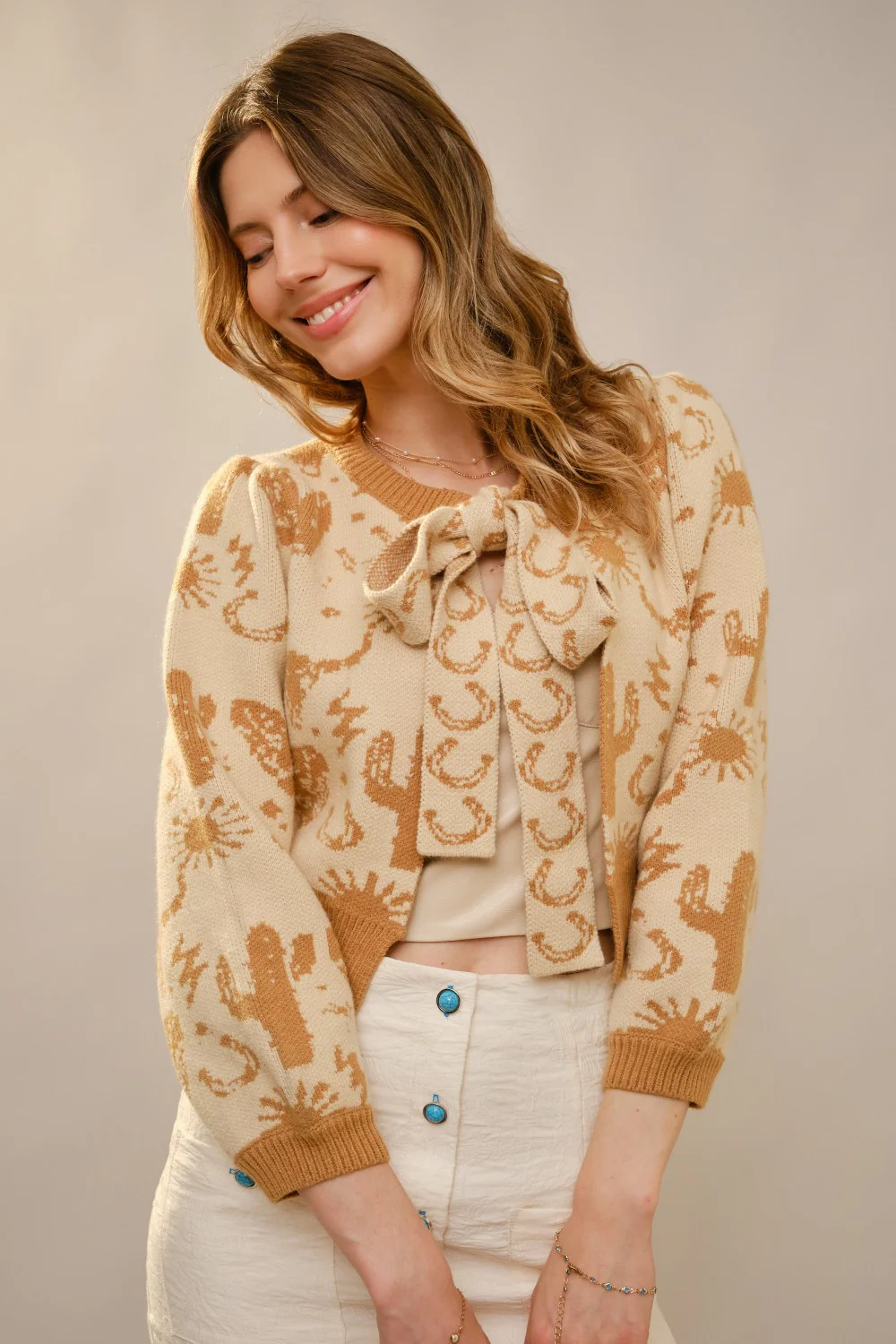 Blue B Western Motif Tie Front Cardigan - Image 3