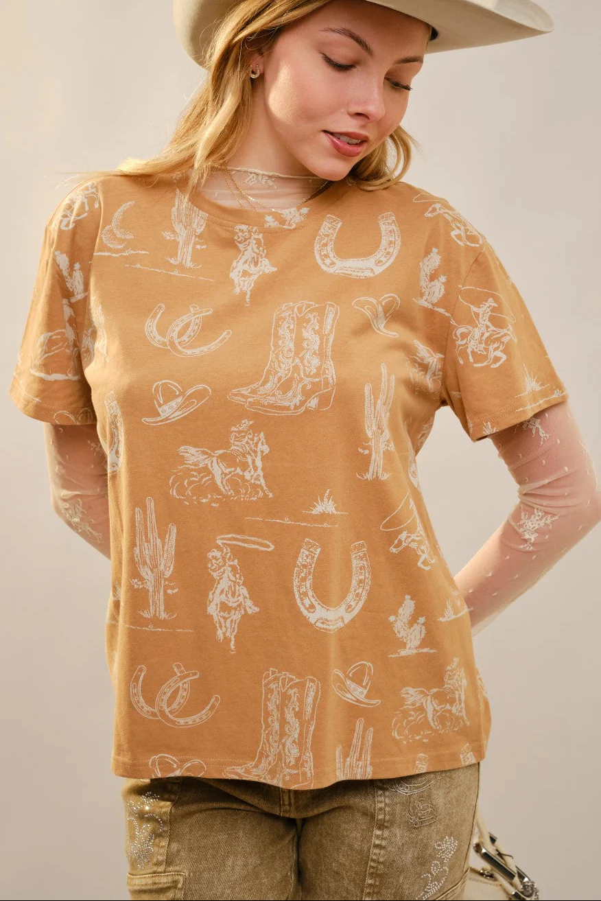 Blue B Round Neck Western Graphic Tee - Image 2
