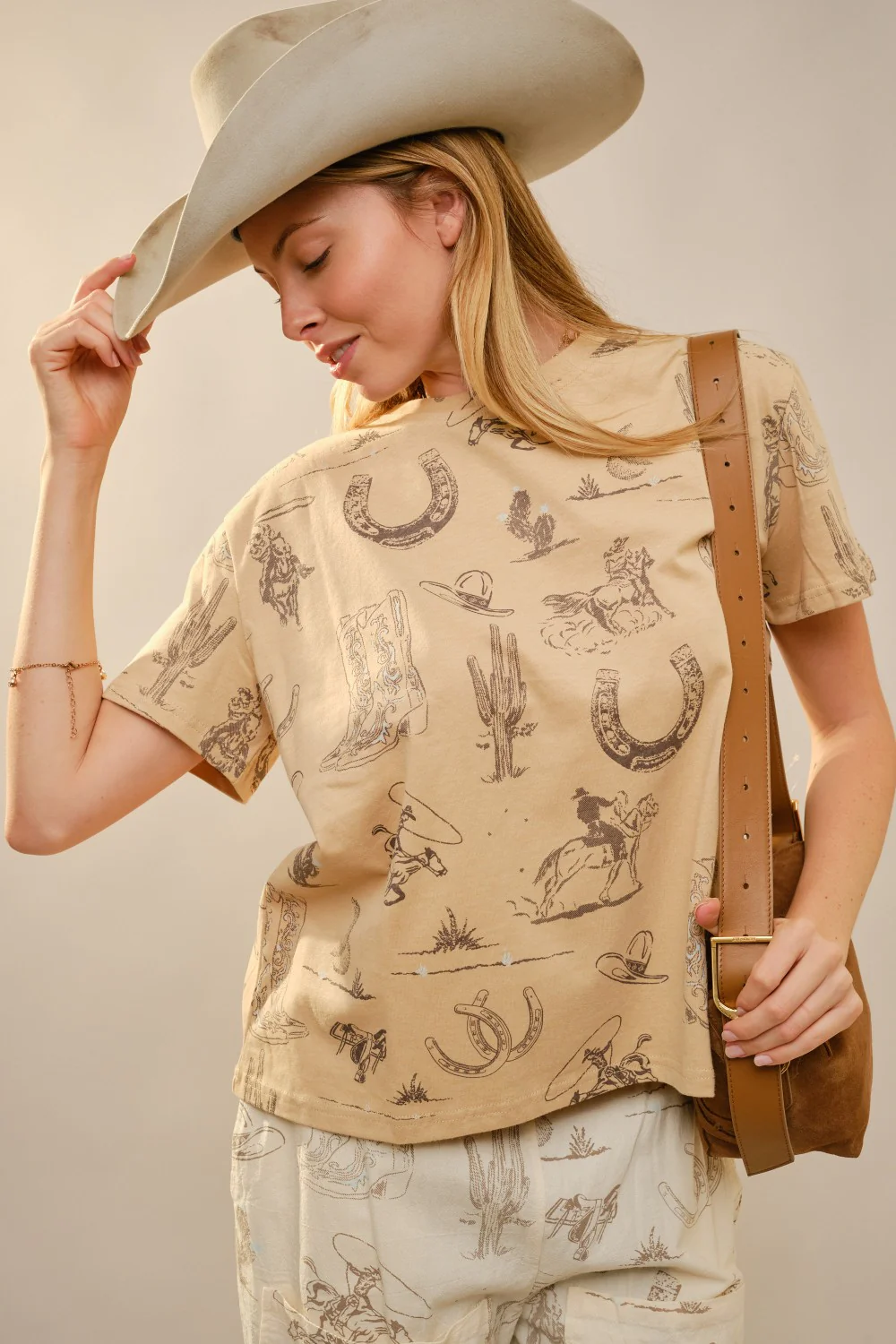 Blue B Round Neck Western Graphic Tee